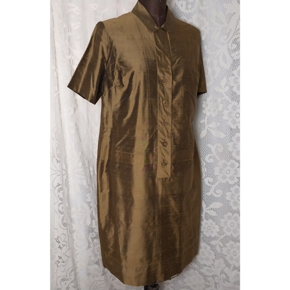 Vintage 1960s 100% Silk Lee Harrell Cordial Co. Button Front Shirt Dress - Picture 1 of 8